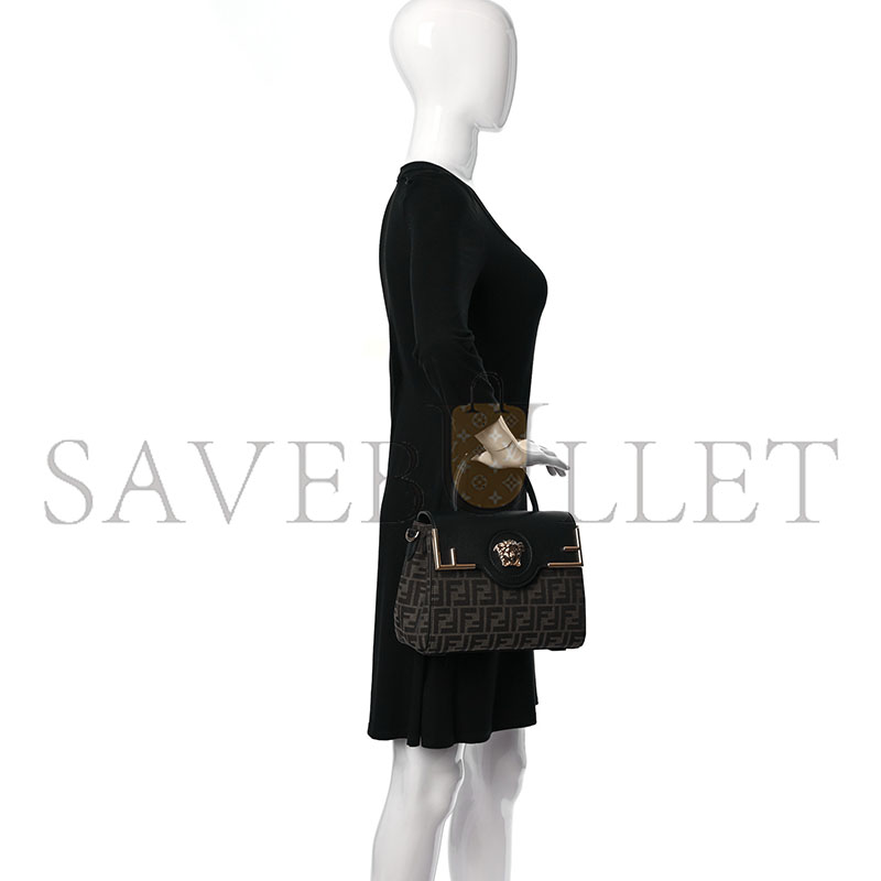F**di x versace grained calfskin fendace la medusa top handle bag black brown (25*22*15cm)